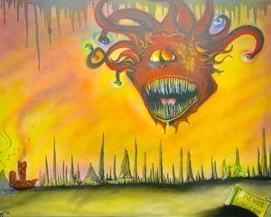 Beholder, "Reno's Dungeon," Dungeons and Dragons Inspired, on Wood Panel