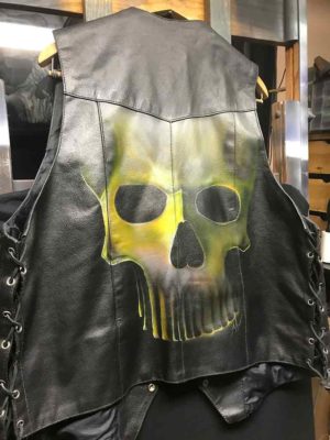 Leather Motorcycle Vest with Skull