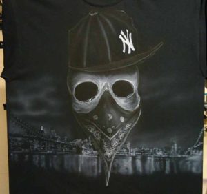 Skull in Yankee's Cap, on T-shirt