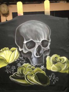 Skull with Yellow Roses, on T-shirt