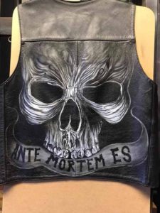 Leather vest, Latin quote “Art Before Death”